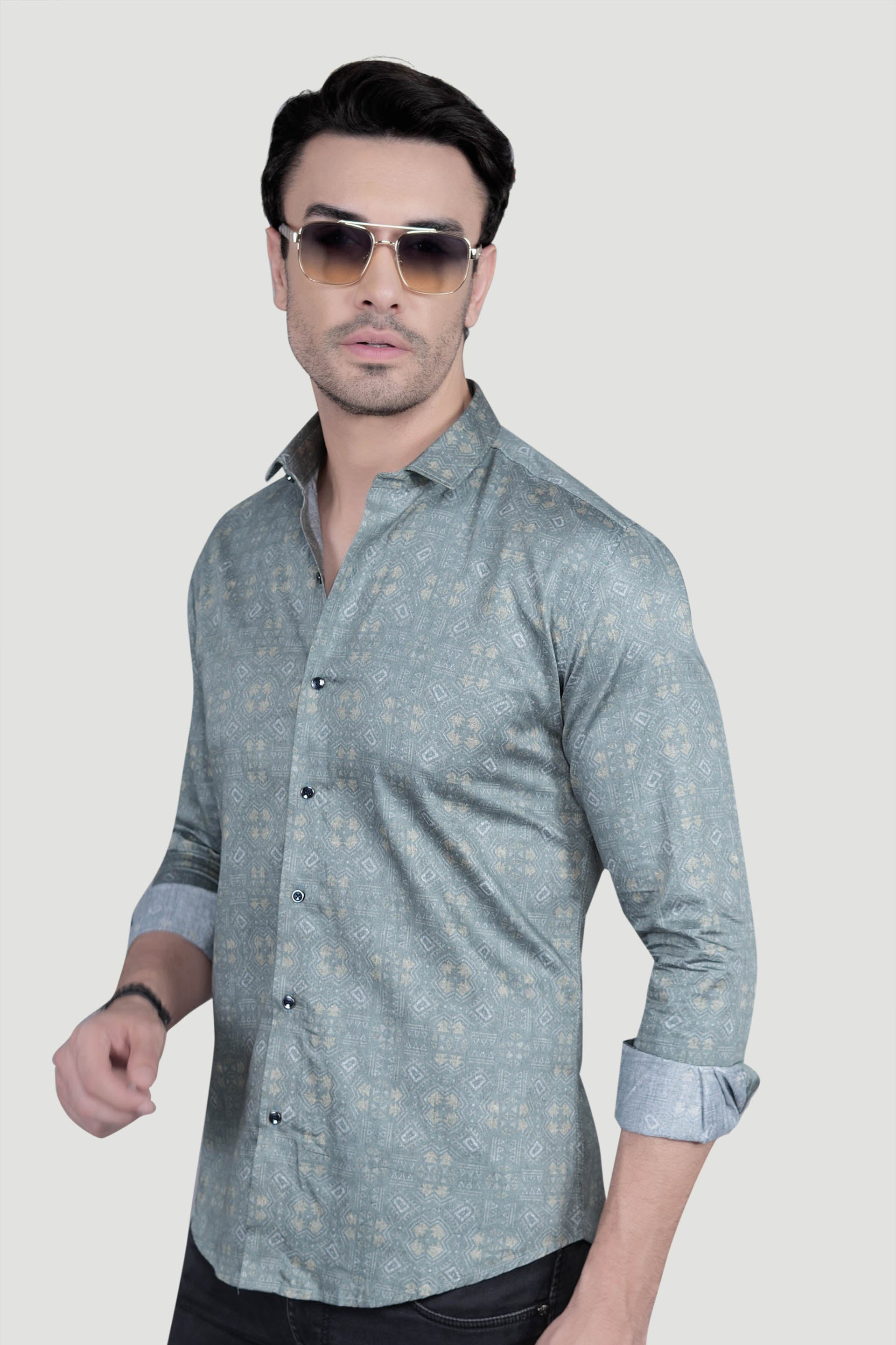 Casper Grey Cotton Printed Shirt