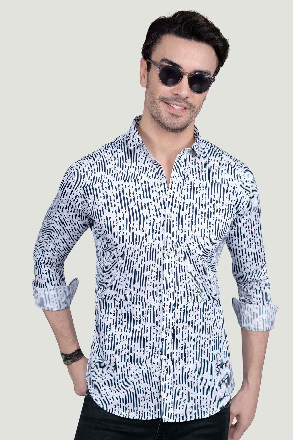 Maxim Blue Cotton Floral Printed Shirt
