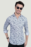 Maxim Blue Cotton Floral Printed Shirt