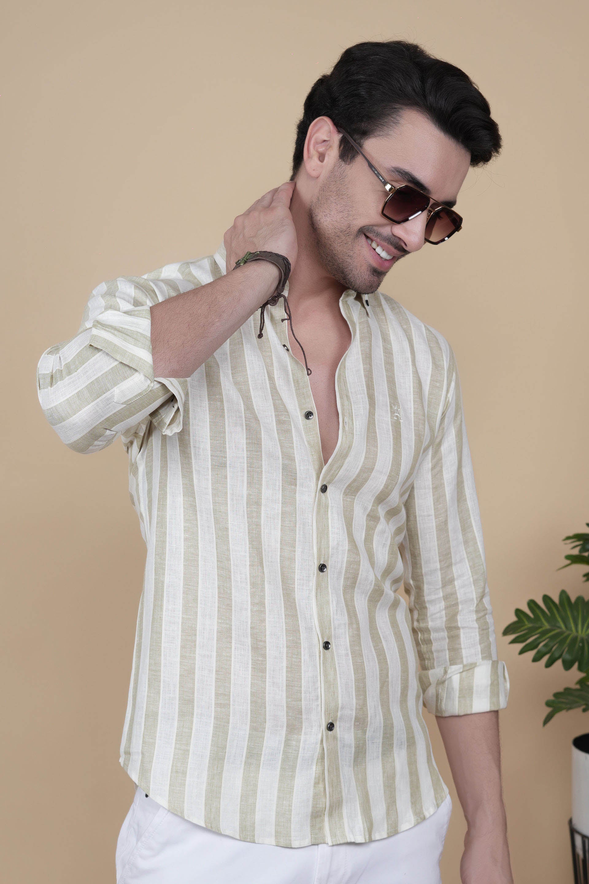 Aksel Cream Linen Striped Shirt