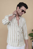 Aksel Cream Linen Striped Shirt