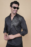 Carlos Black Cotton Flower Petals Solid Shirt