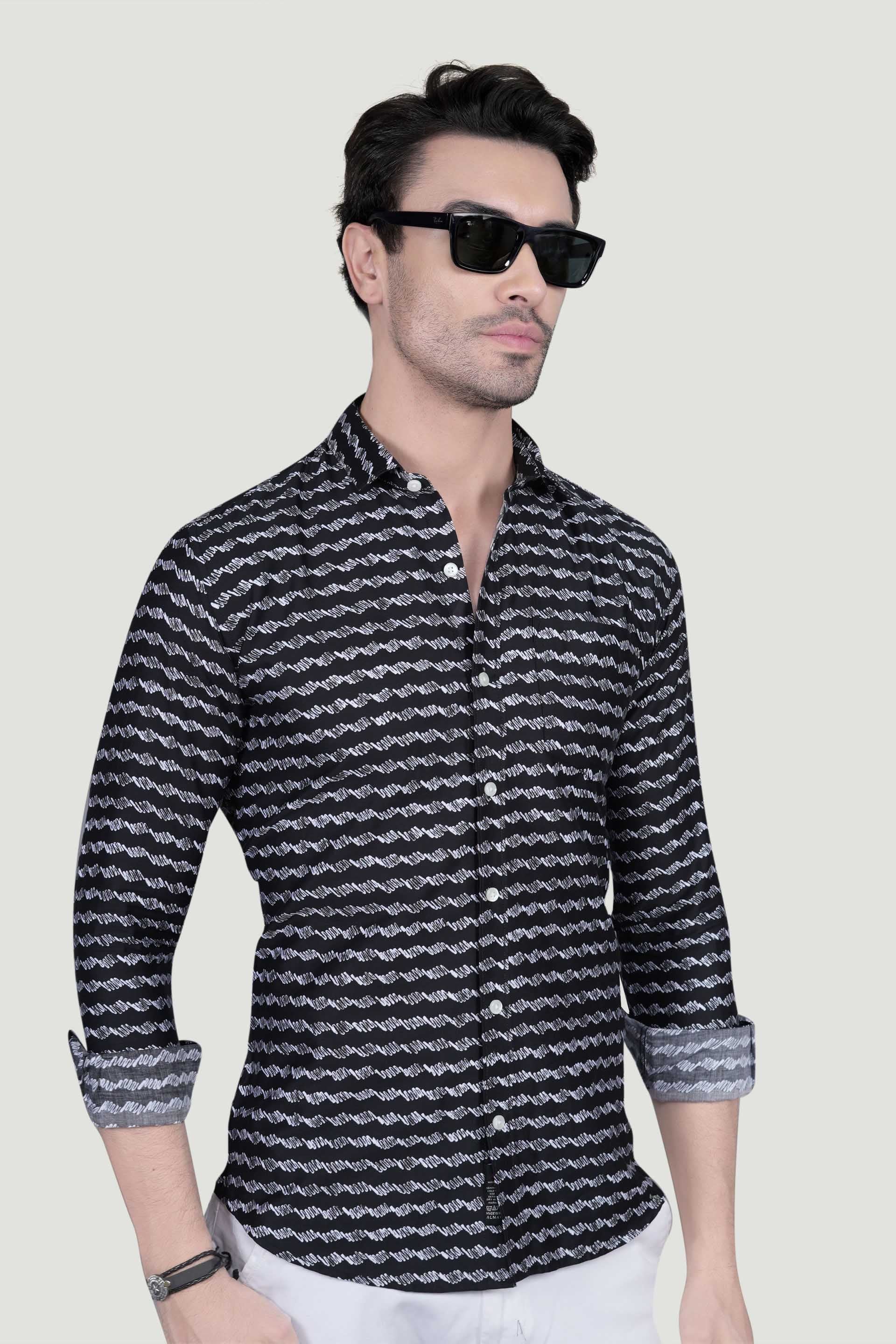 Stian Black Cotton Printed Shirt
