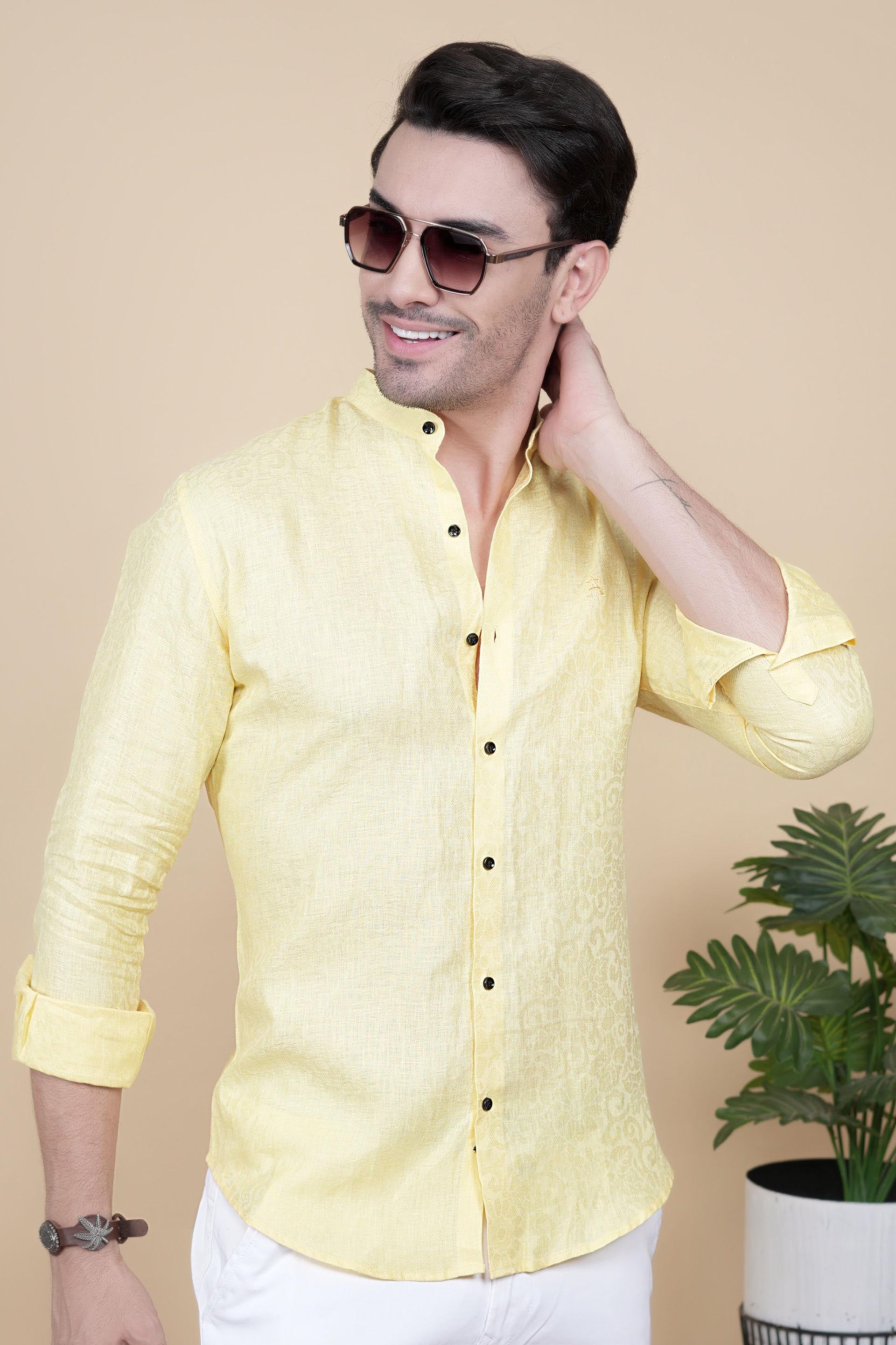 Oliver Yellow Linen Solid Shirt