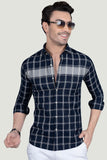 Nelson Navy Blue Cotton Checked Shirt