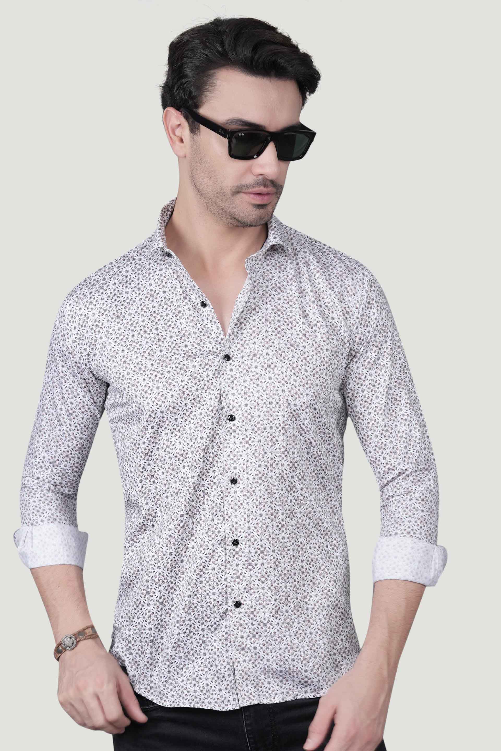 Cedric White Cotton Printed Shirt