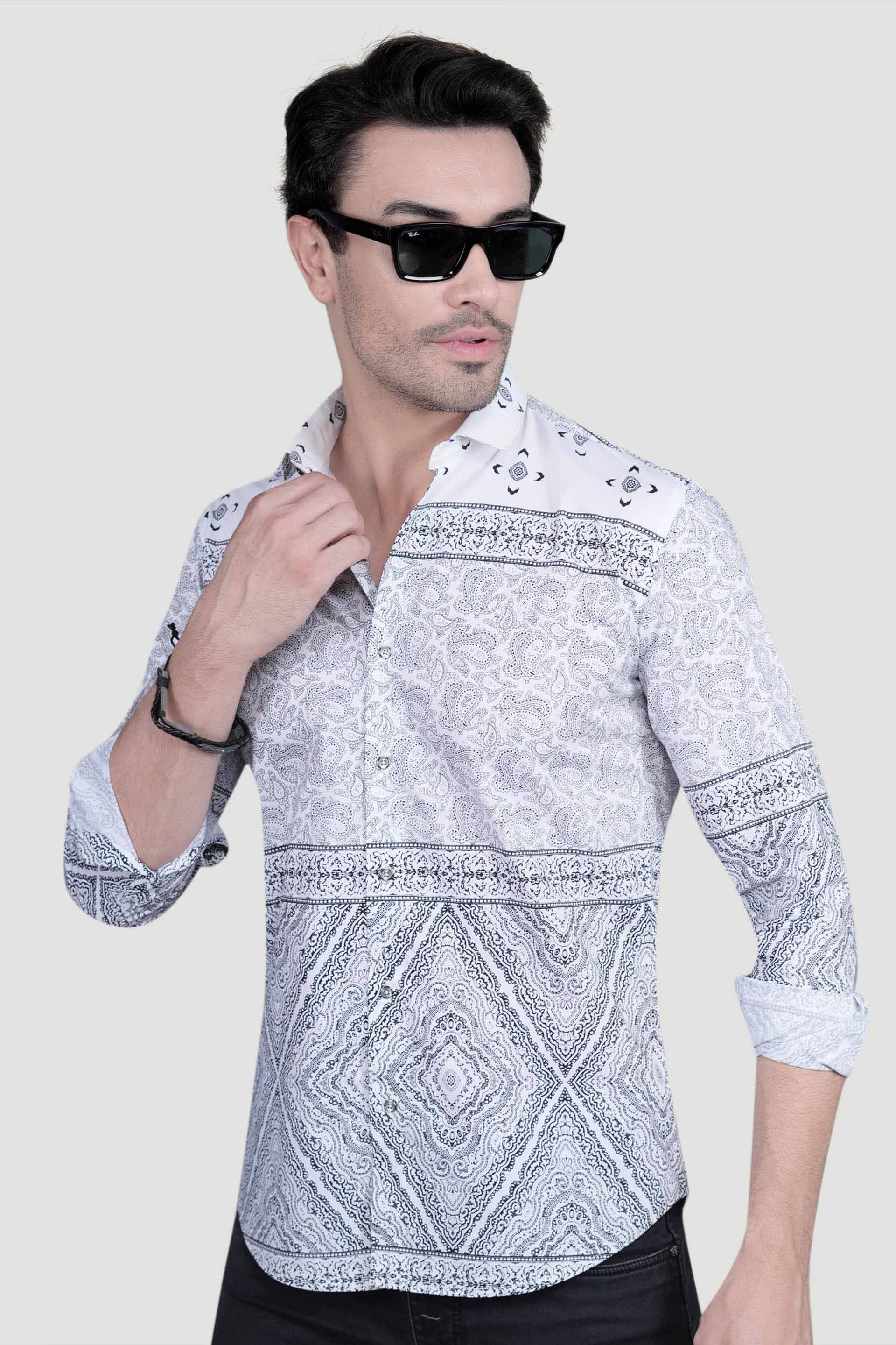Tiberius White Cotton Printed Shirt