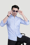 Aurel Light Blue Cotton Striped Shirt