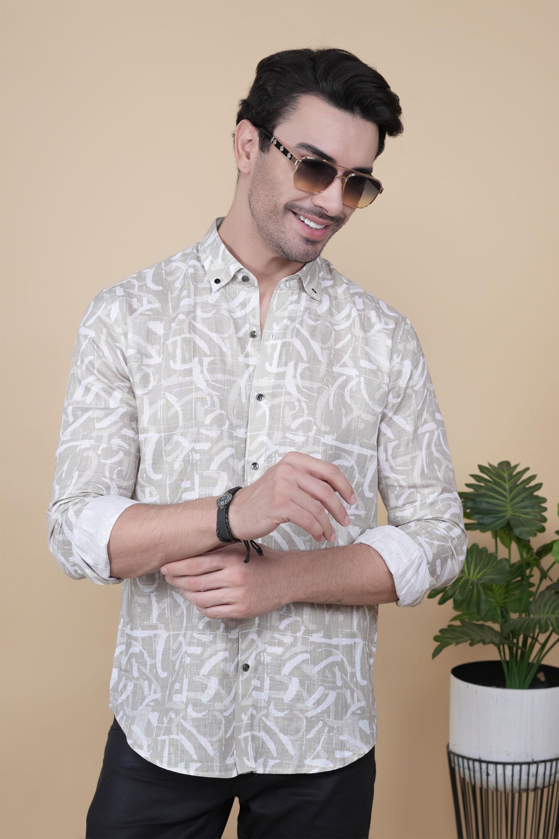 Emre Cream Linen Printed Shirt