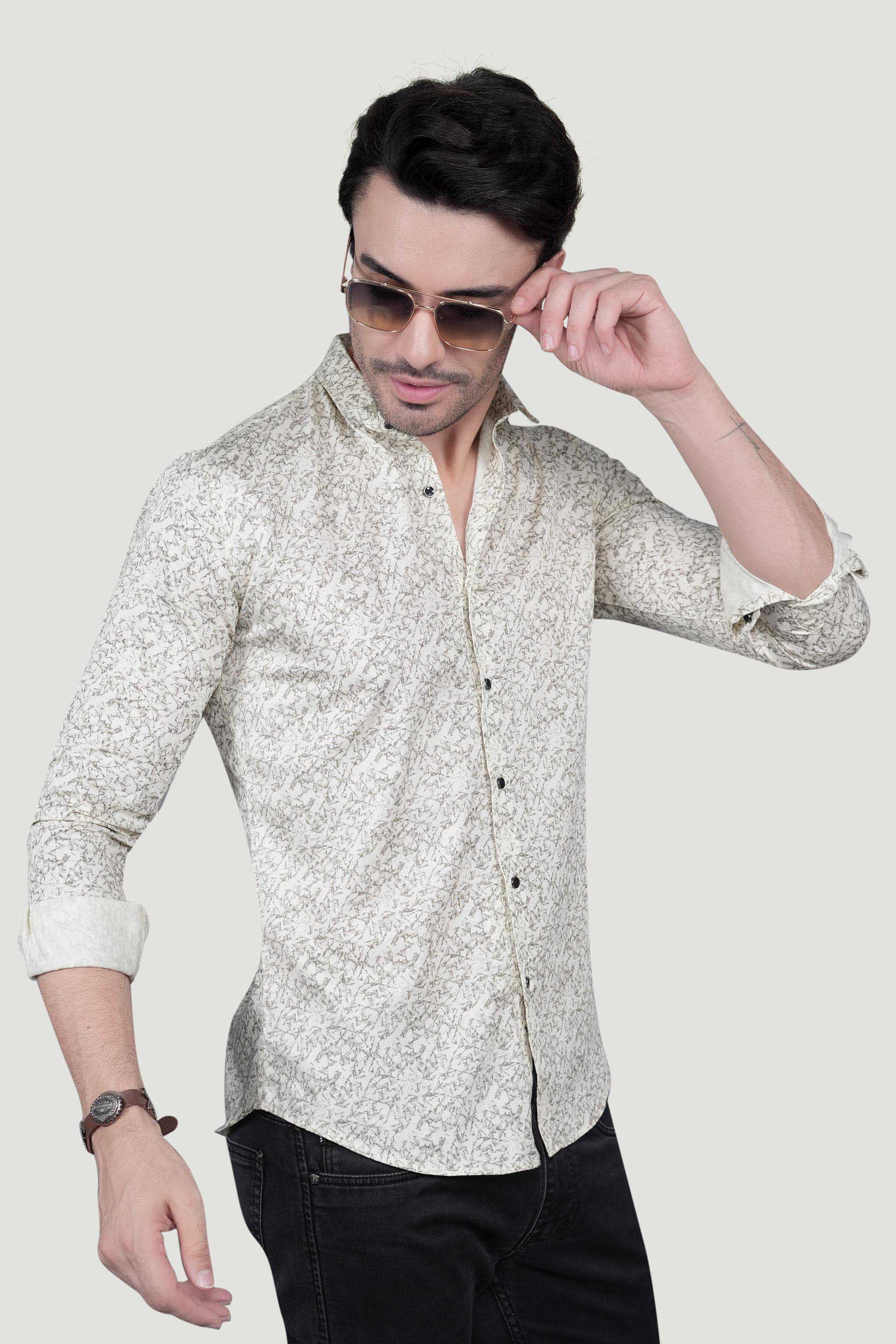 Simon Cream Cotton Printed Shirt