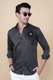 Marcello Grey Cotton Solid Embroidery Shirt