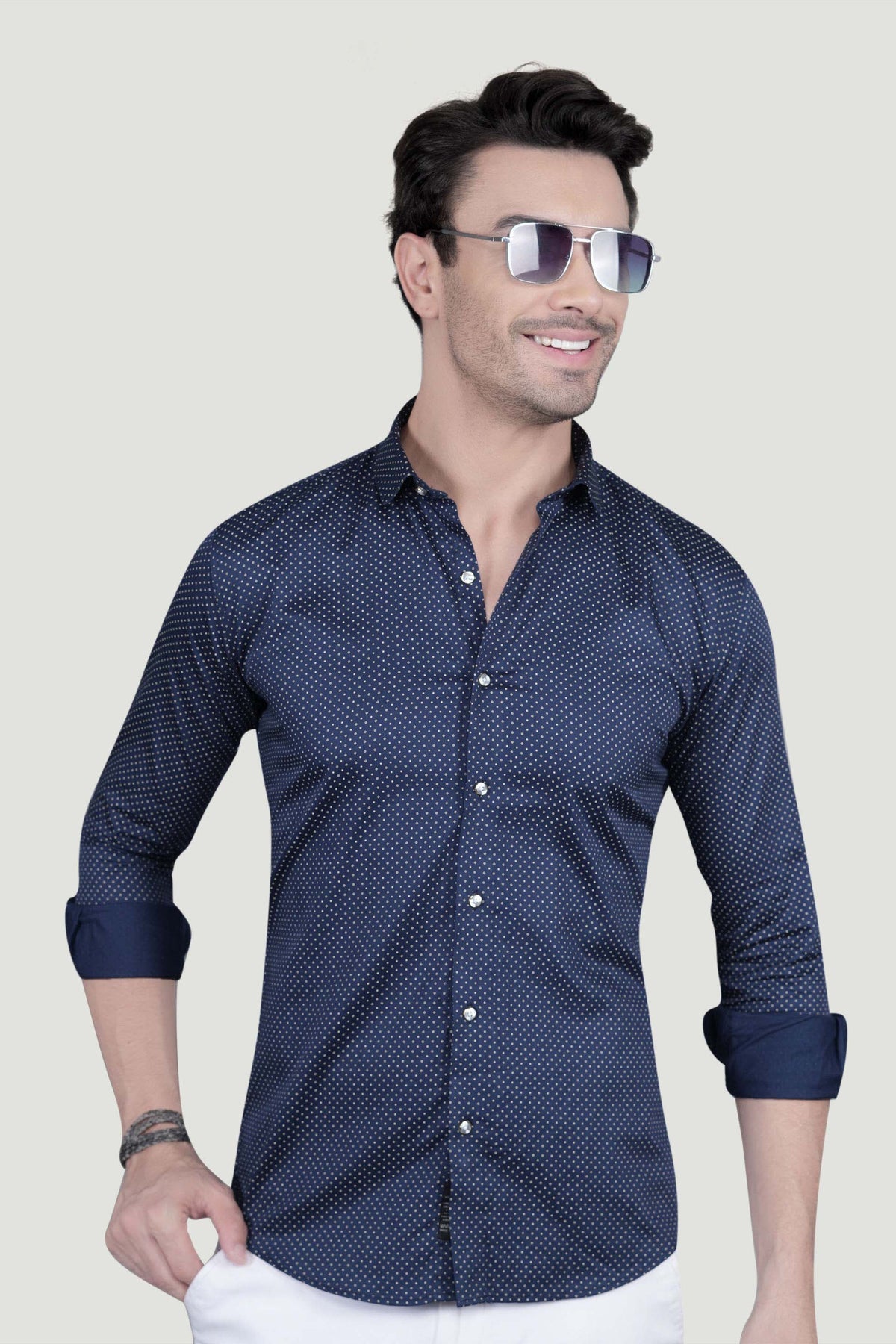 Danil Navy Blue Cotton Printed Shirt