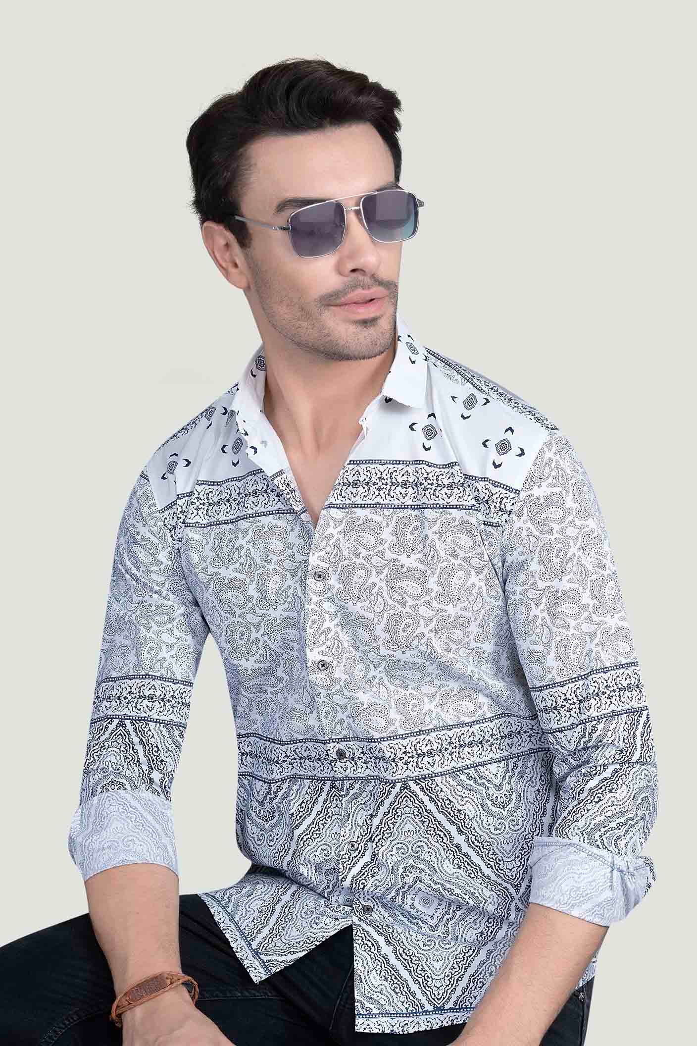 Jacques White Cotton Printed Shirt
