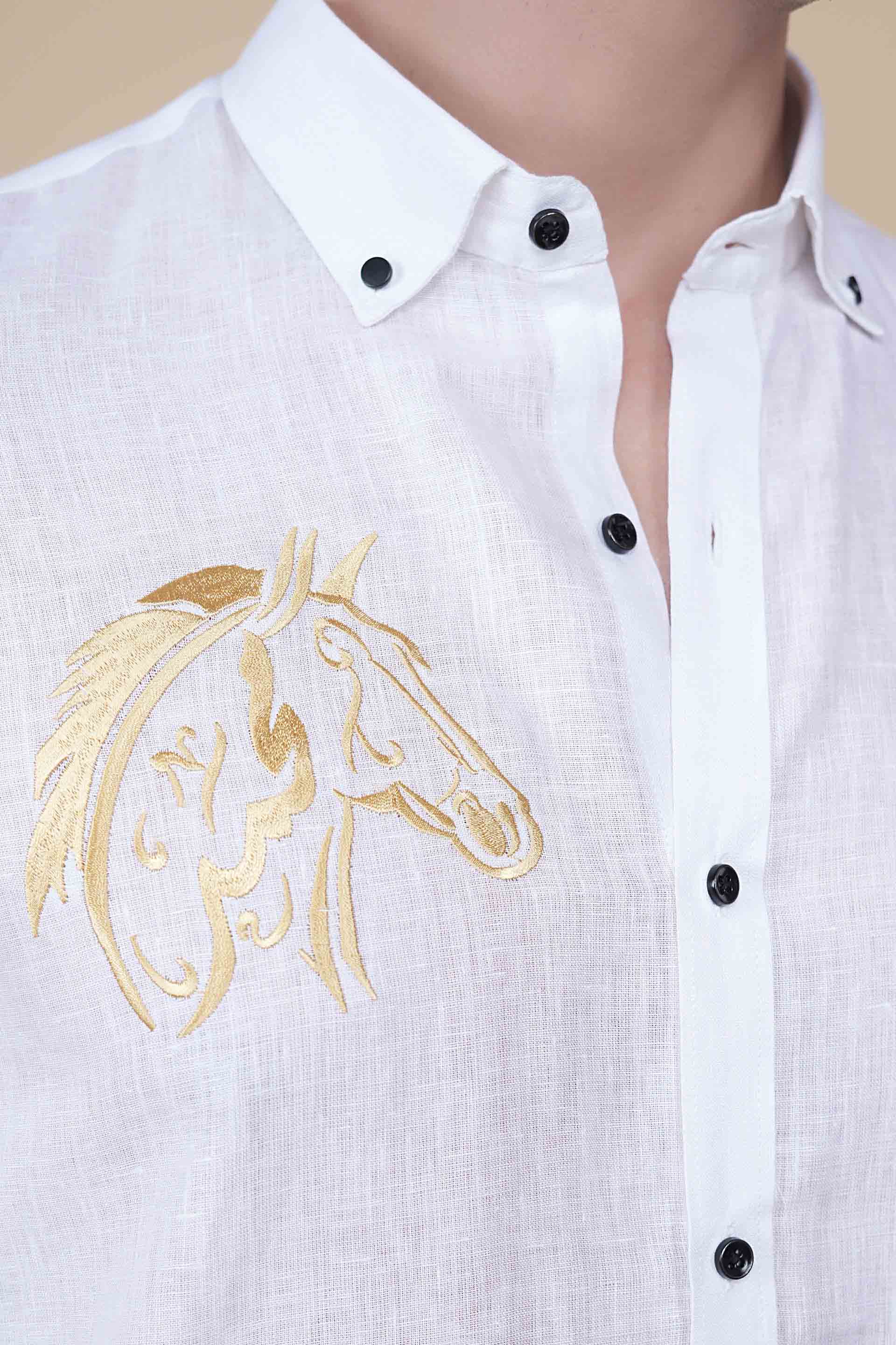 Kiril White Linen Solid Shirt