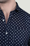 Platon Navy Blue Cotton Printed Shirt