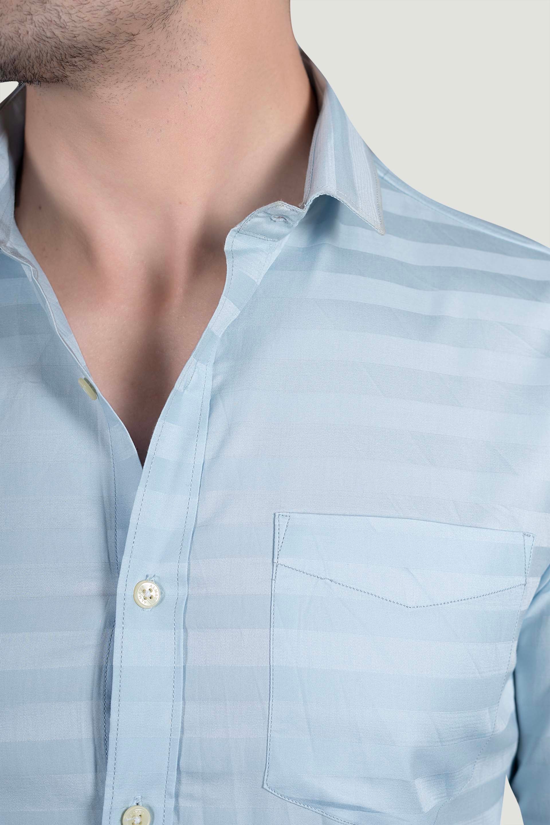 Alaric Light Blue Cotton Striped Shirt