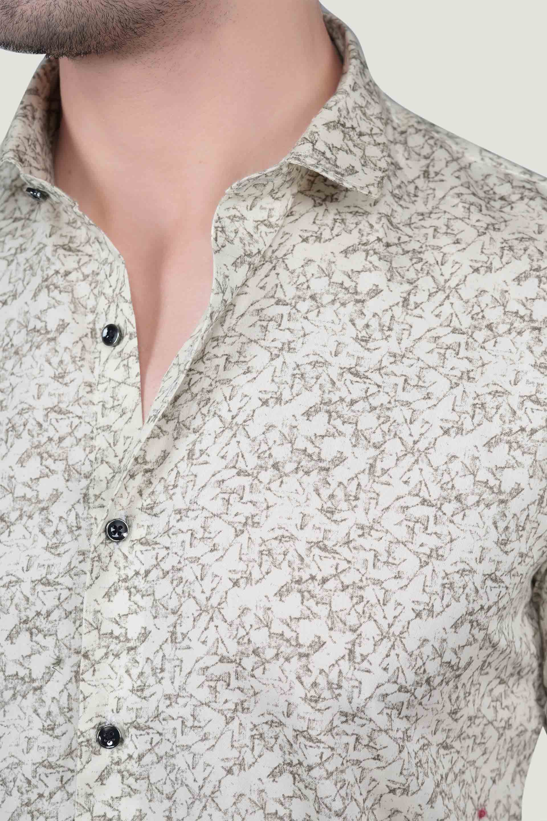 Simon Cream Cotton Printed Shirt