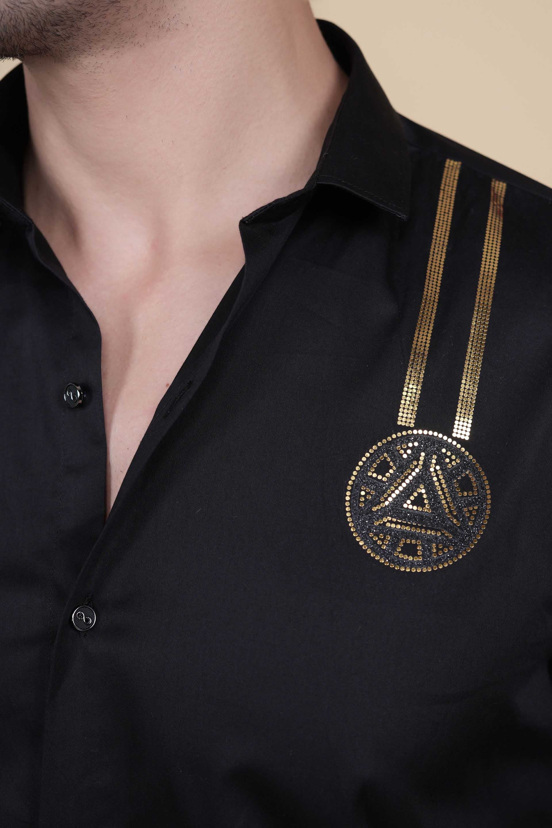 Alvar Black Cotton Metallic Gold Solid Shirt