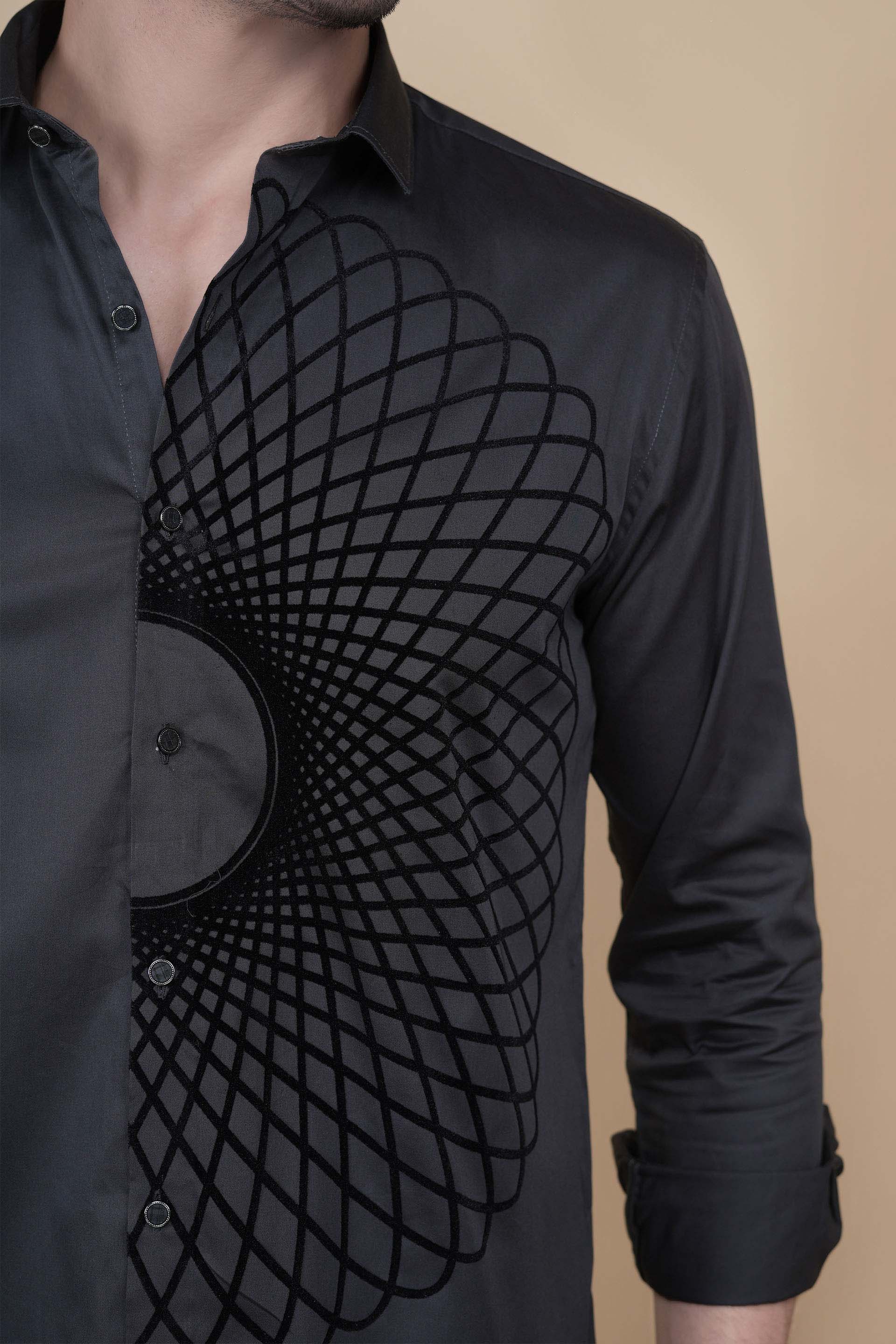 Matej Grey Cotton Solid Embroidery Shirt