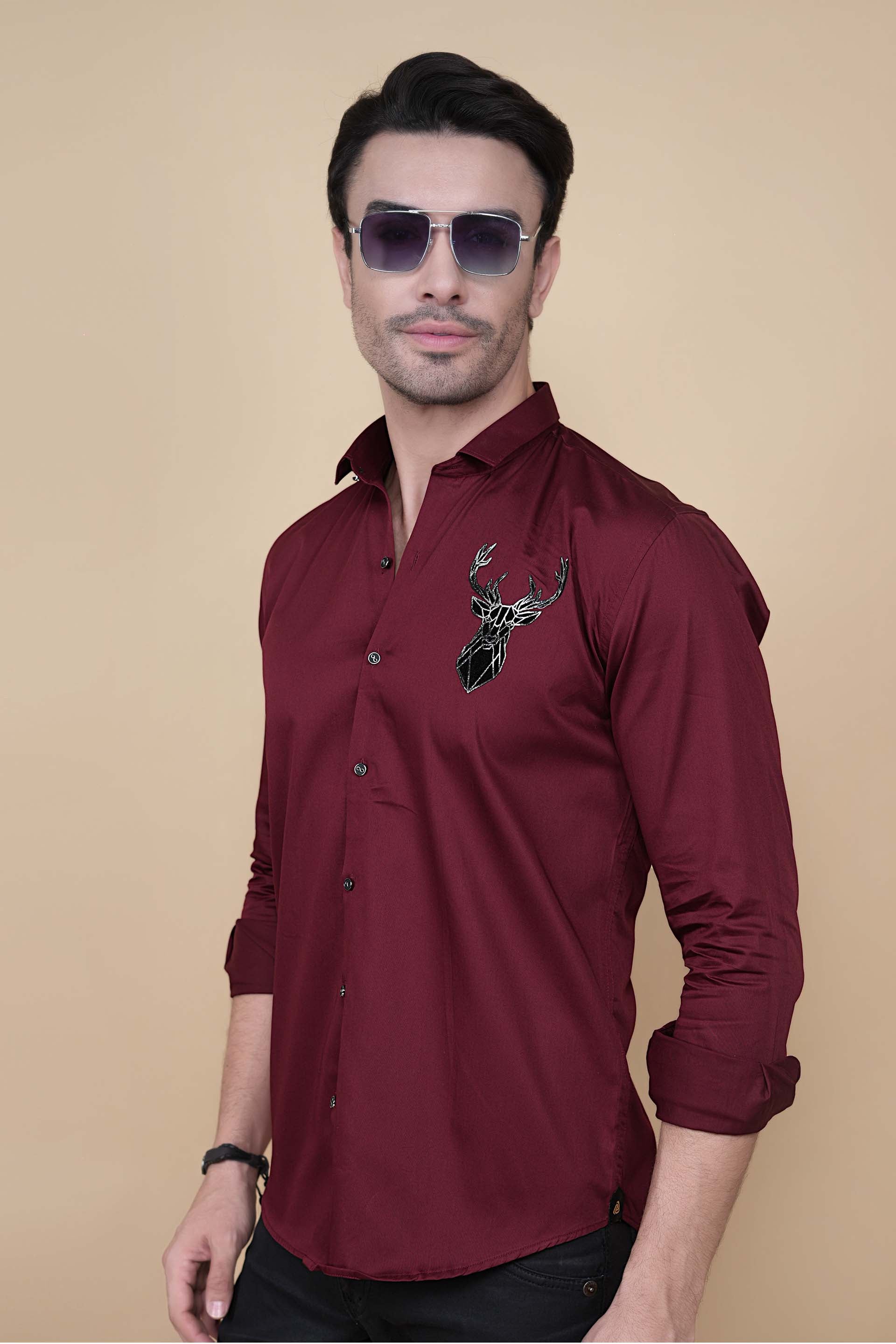 Nicolas Maroon Cottton Solid Shirt