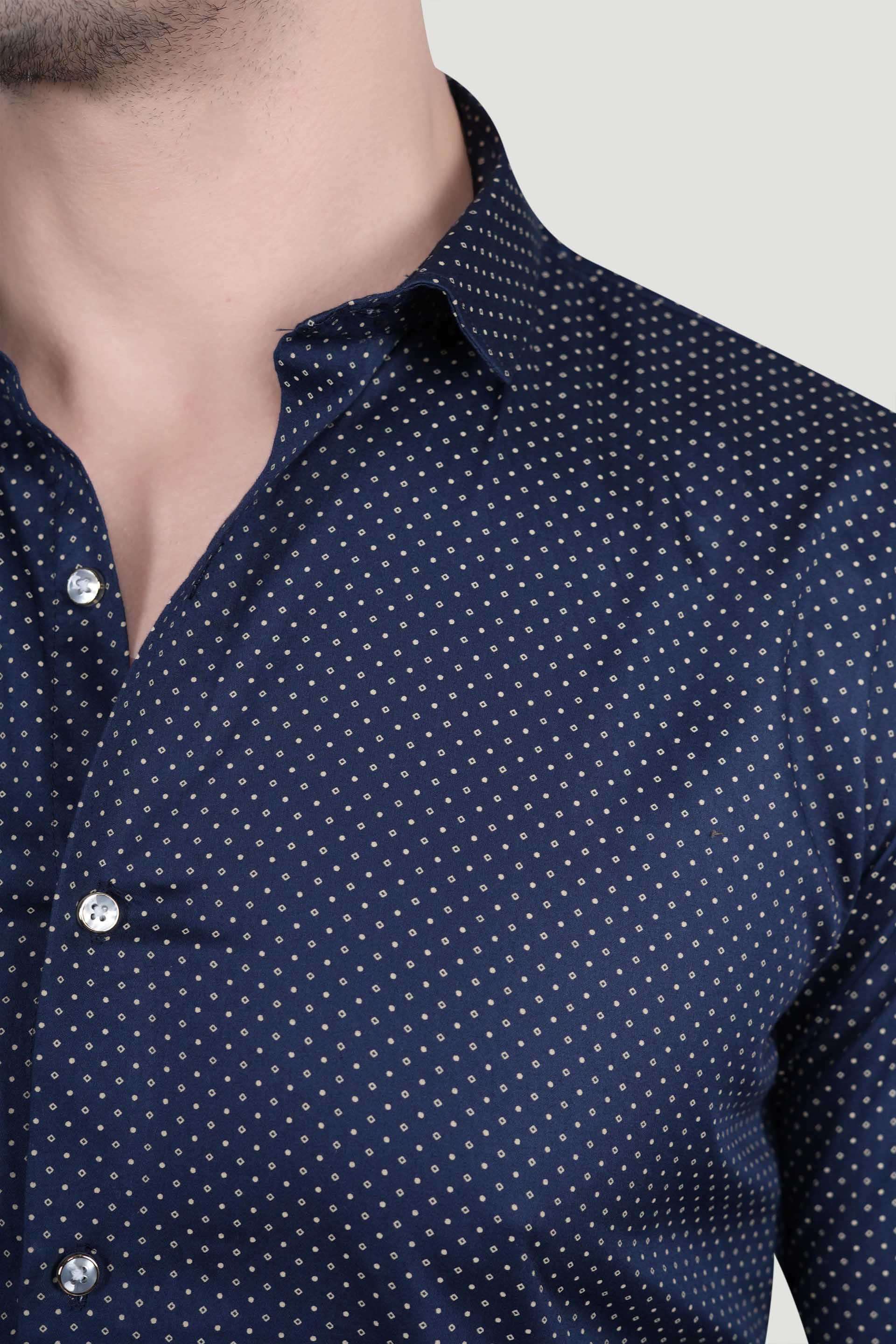 Danil Navy Blue Cotton Printed Shirt