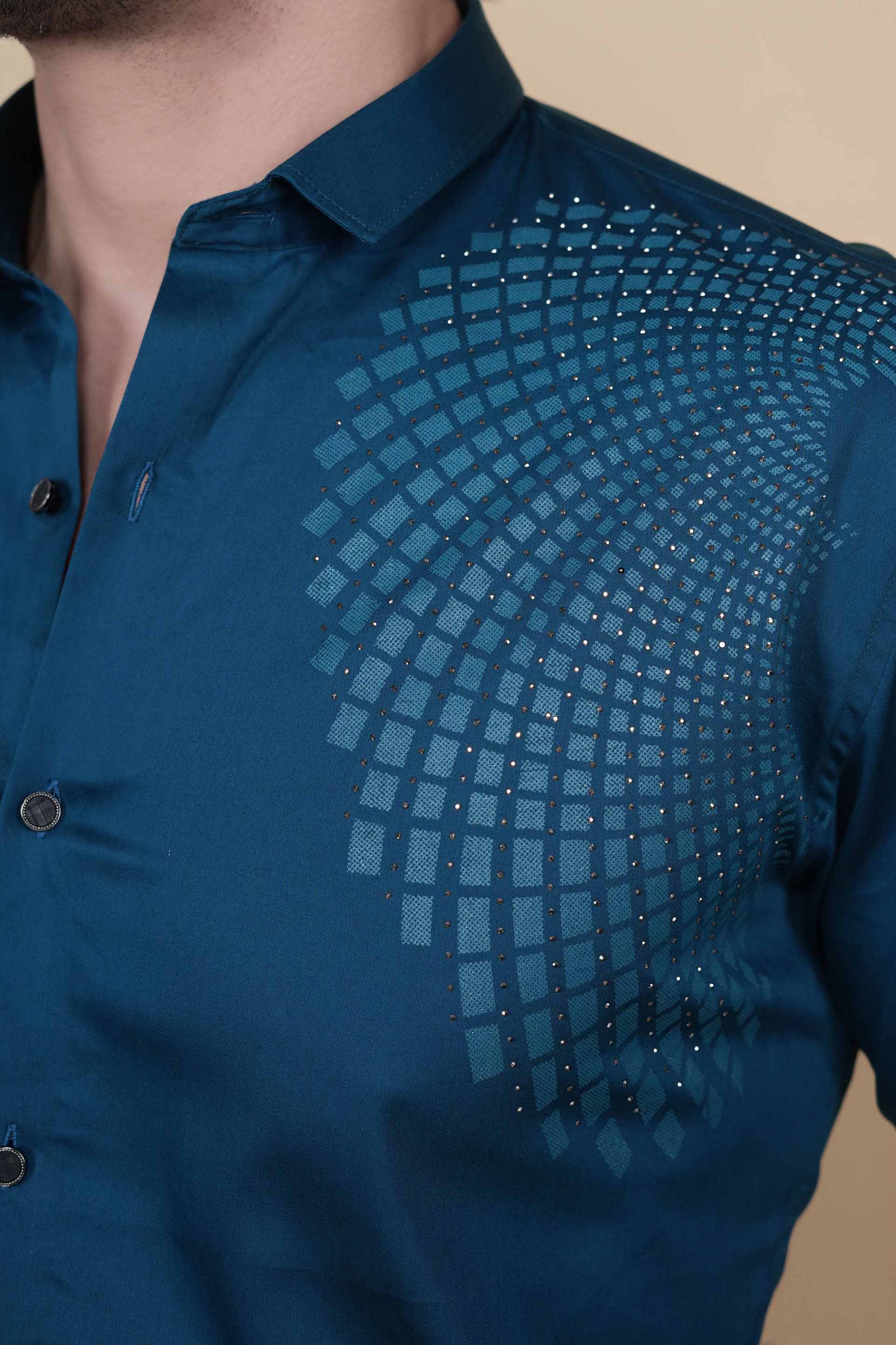 Ciaran Teal Blue Cotton Solid Shirt