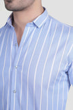 Aurel Light Blue Cotton Striped Shirt