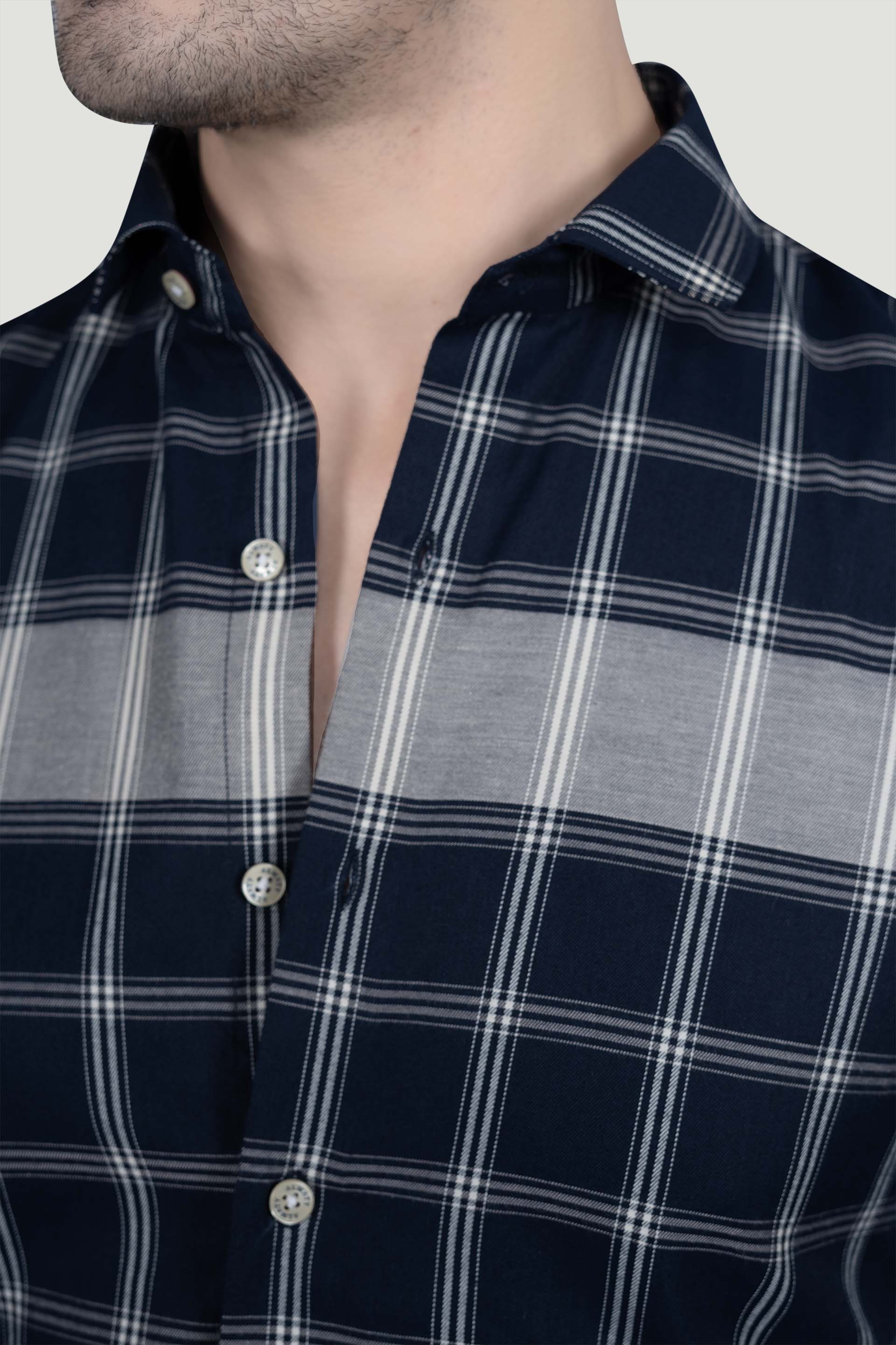Nelson Navy Blue Cotton Checked Shirt
