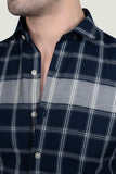 Nelson Navy Blue Cotton Checked Shirt