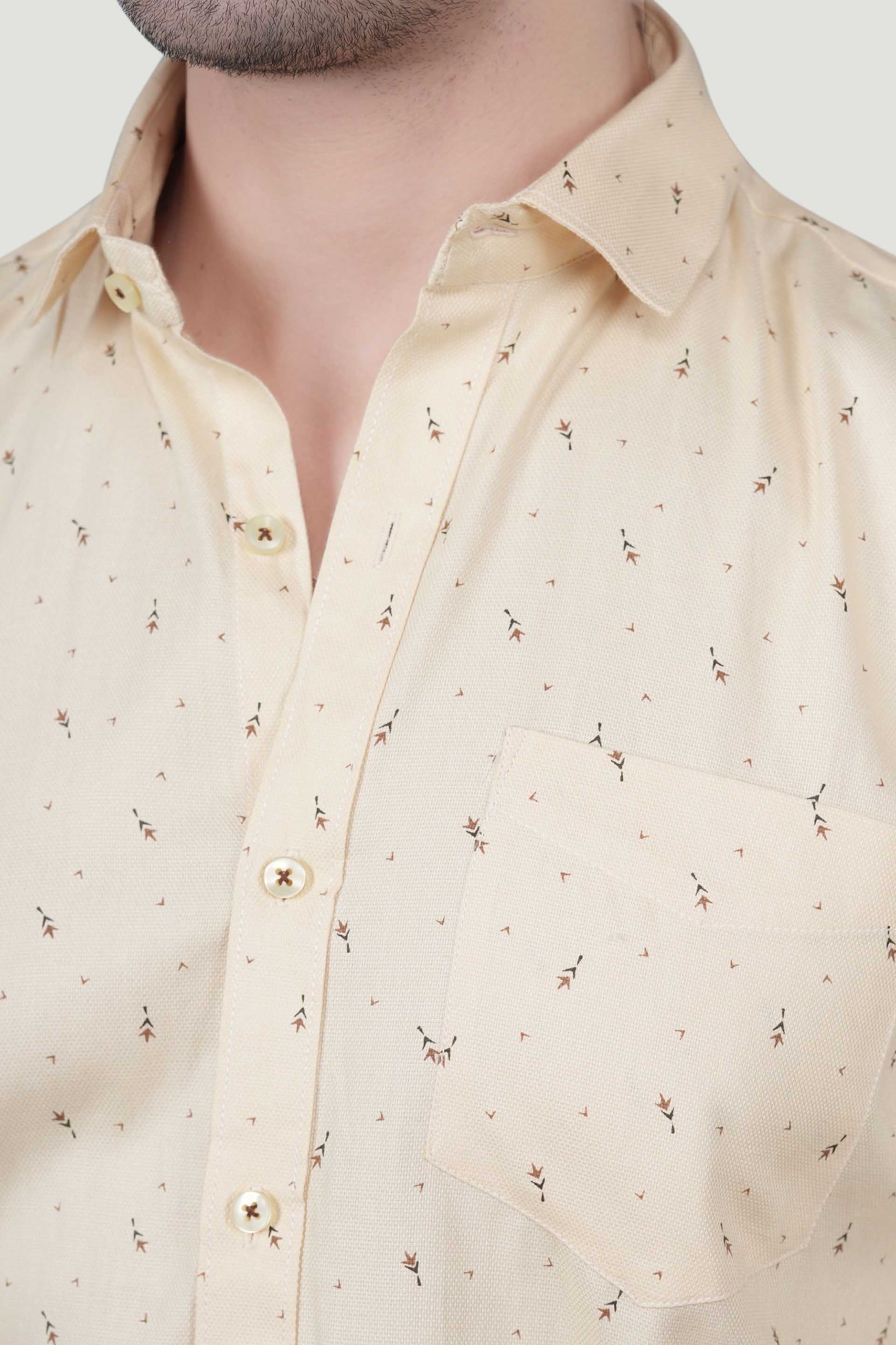 Eirik Cream Cotton Printed Shirt