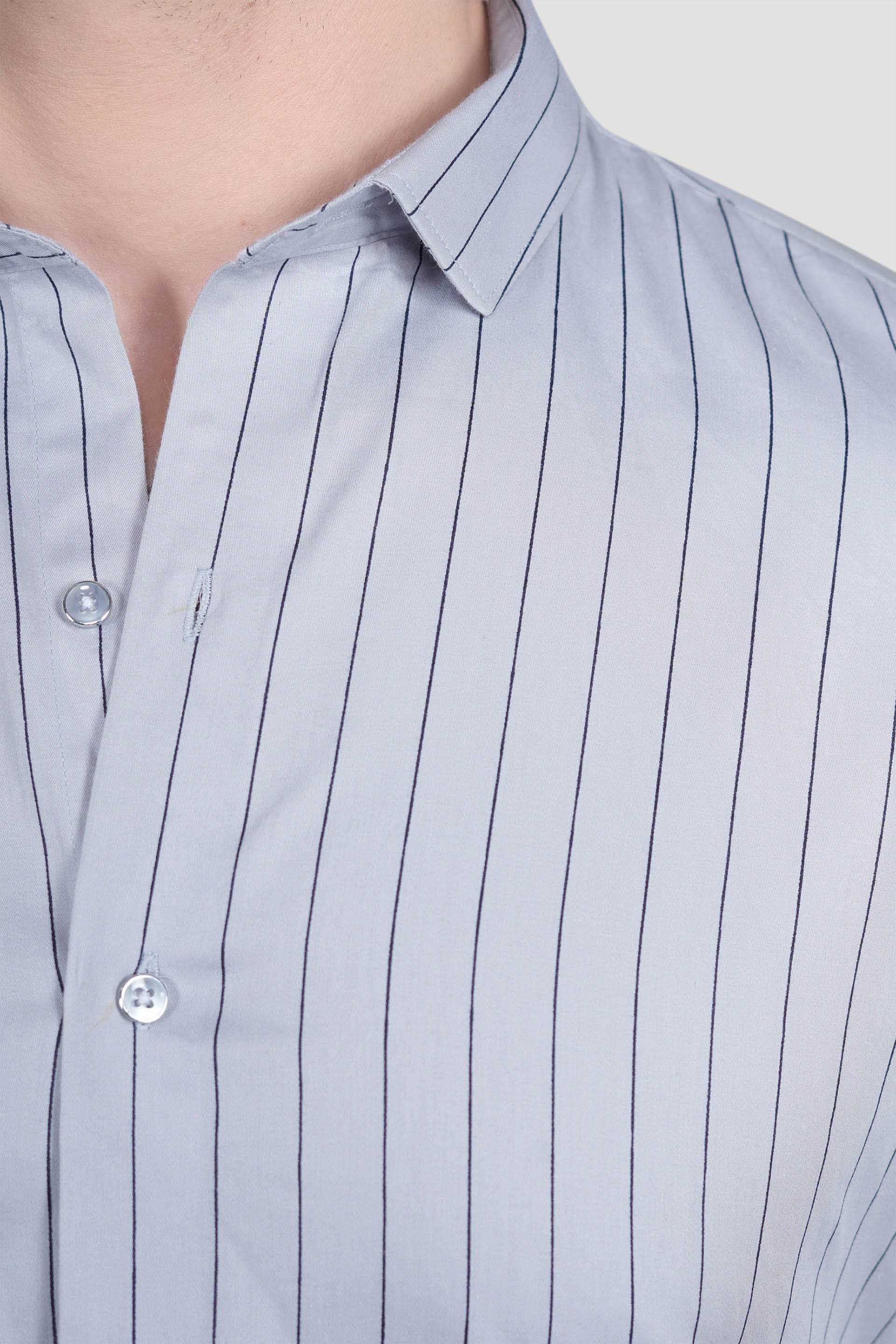 Noel Grey Cotton Striped Shirt