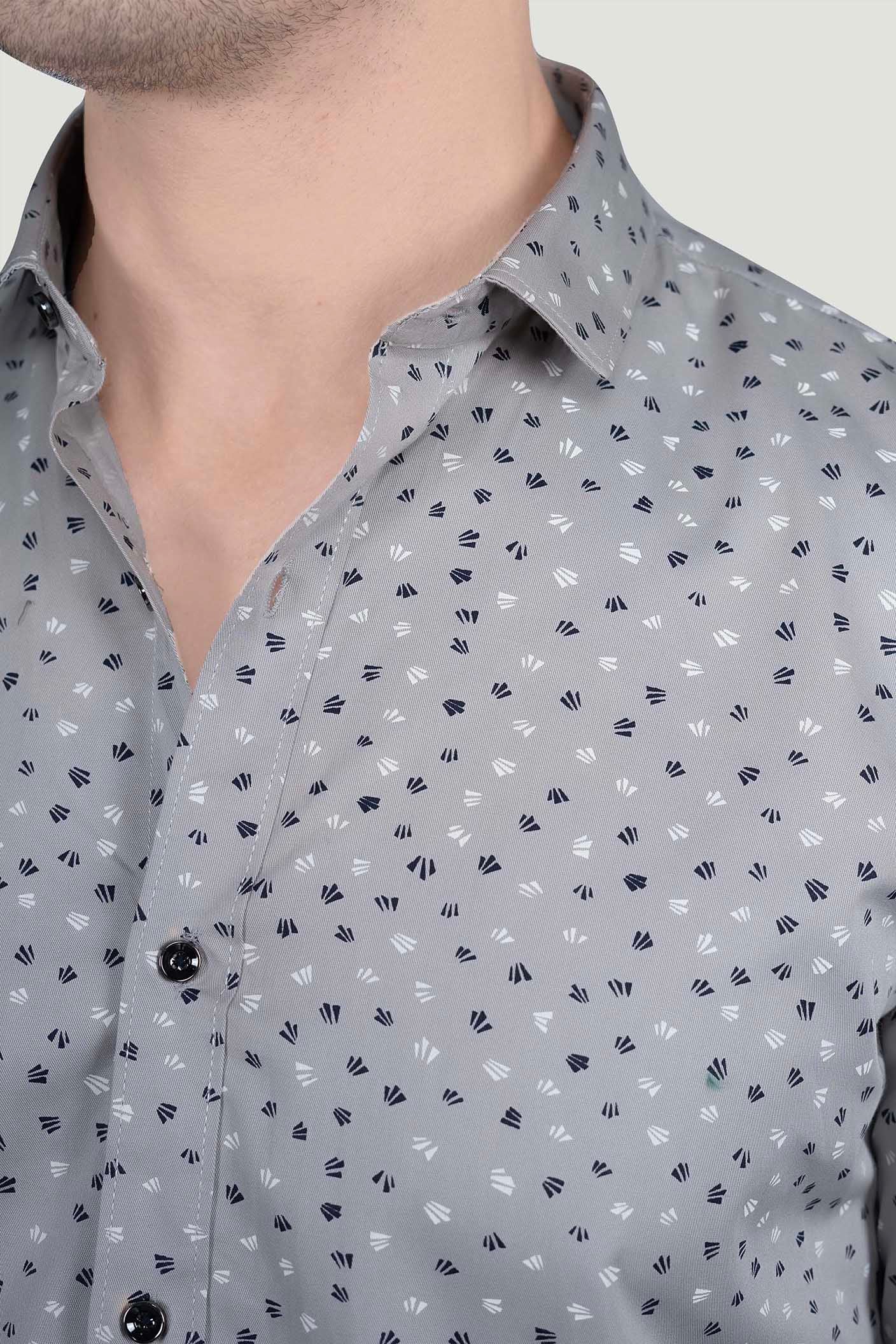 Albin Grey Cotton Printed Shirt