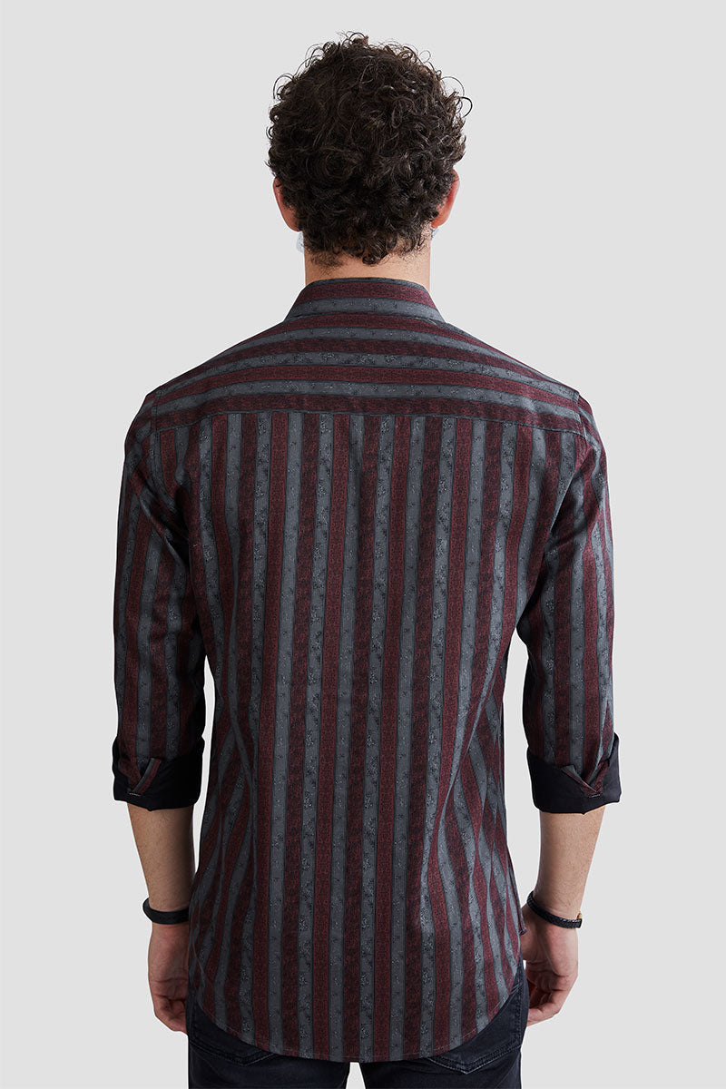 Albrecht Maroon-Grey Stripe Print