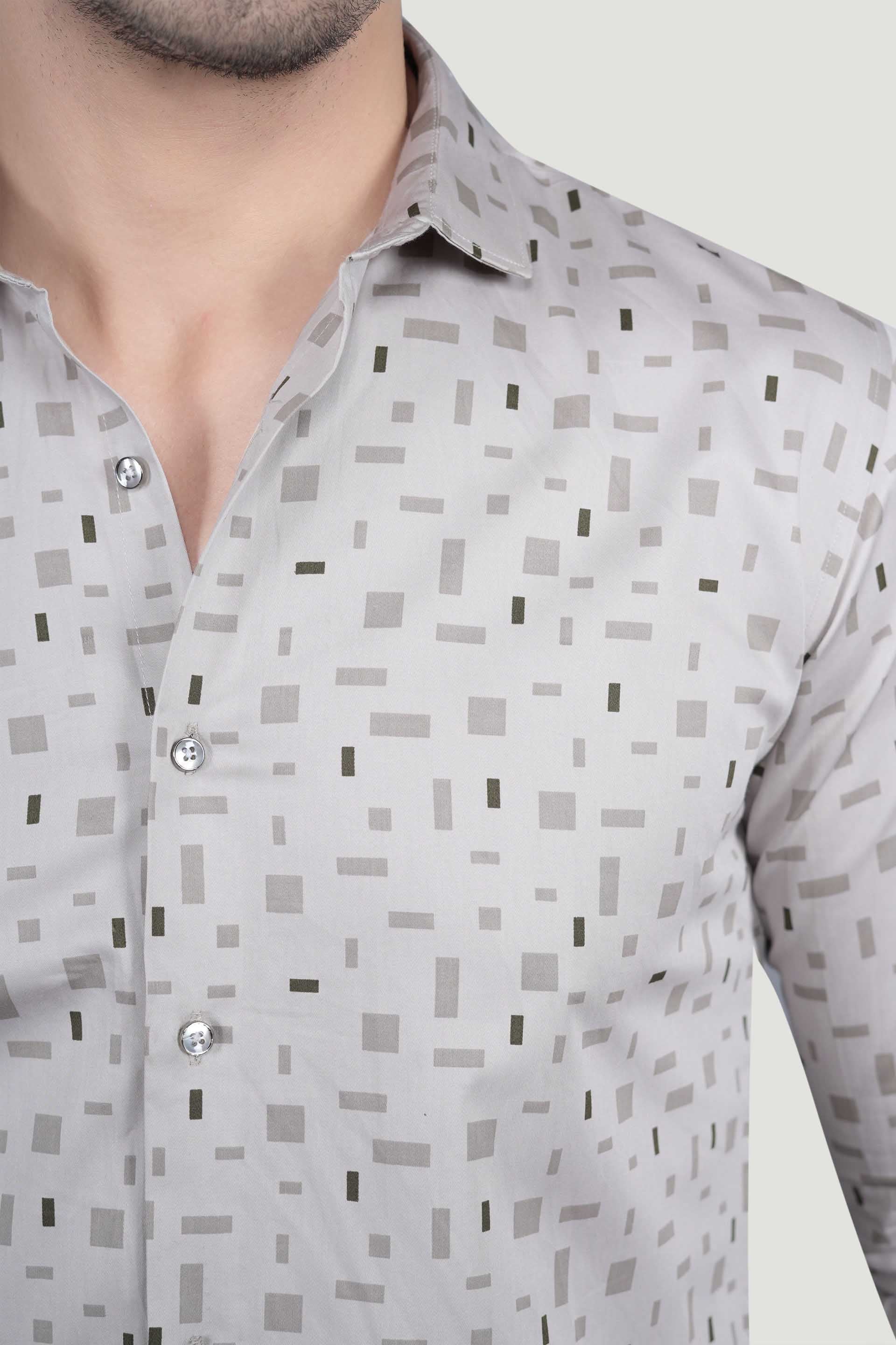 Milan Grey Cotton Printed Shirt