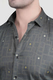 Leon Grey Cotton Printed Shirt