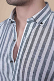Danylo Grey Linen Striped Shirt