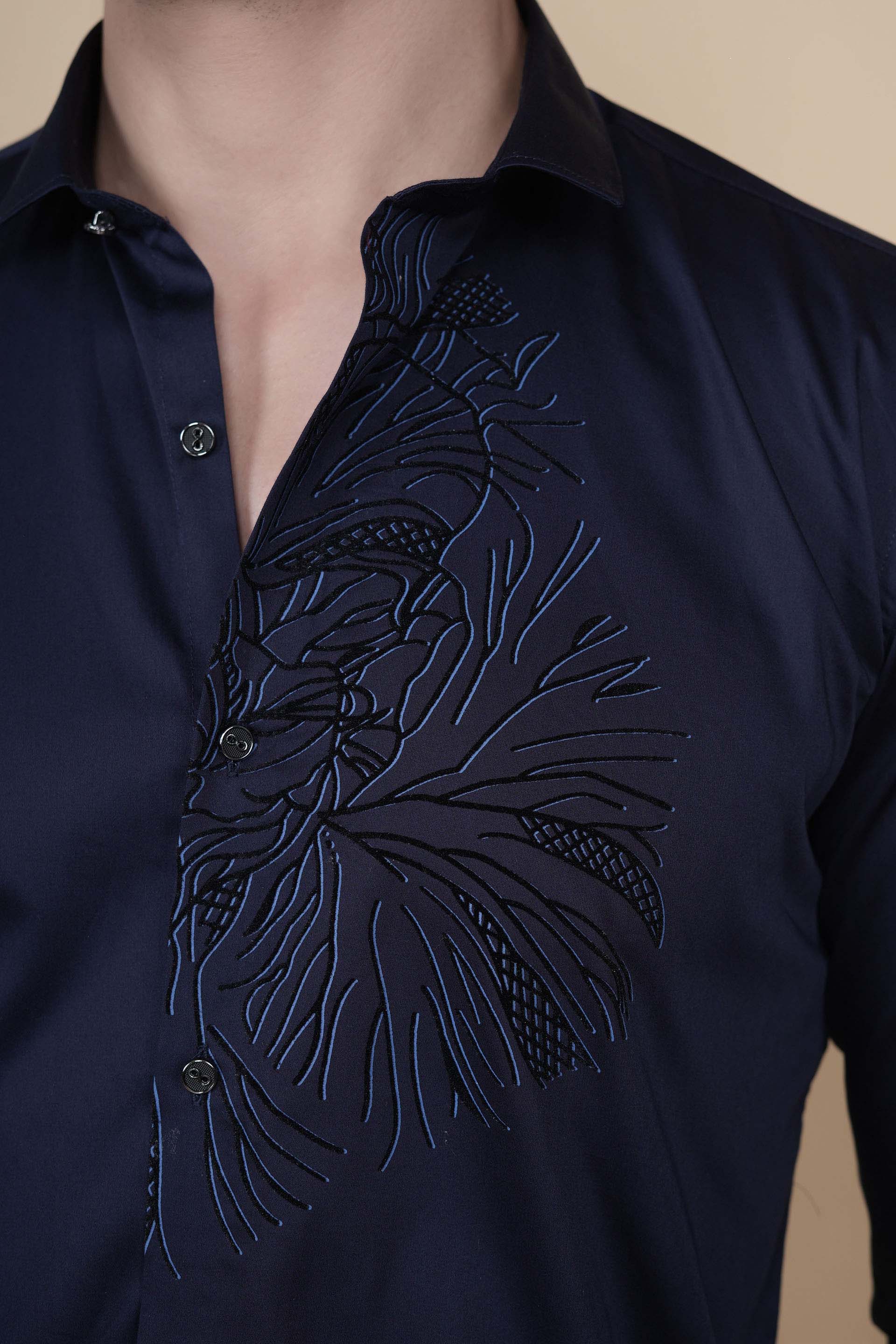 Alory Purple Cotton Solid Embroidery Shirt