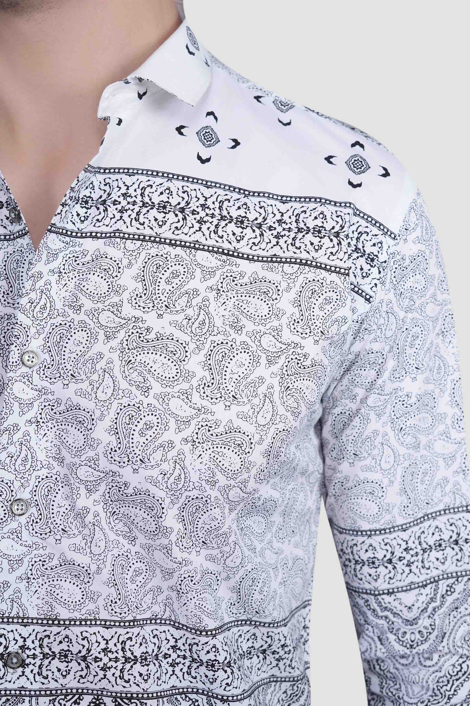 Tiberius White Cotton Printed Shirt