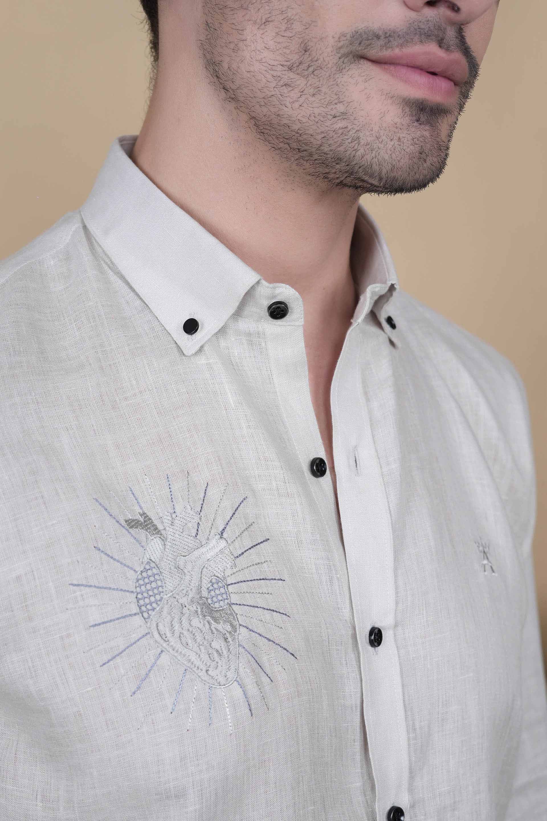 Glossy Off White Linen Solid Shirt