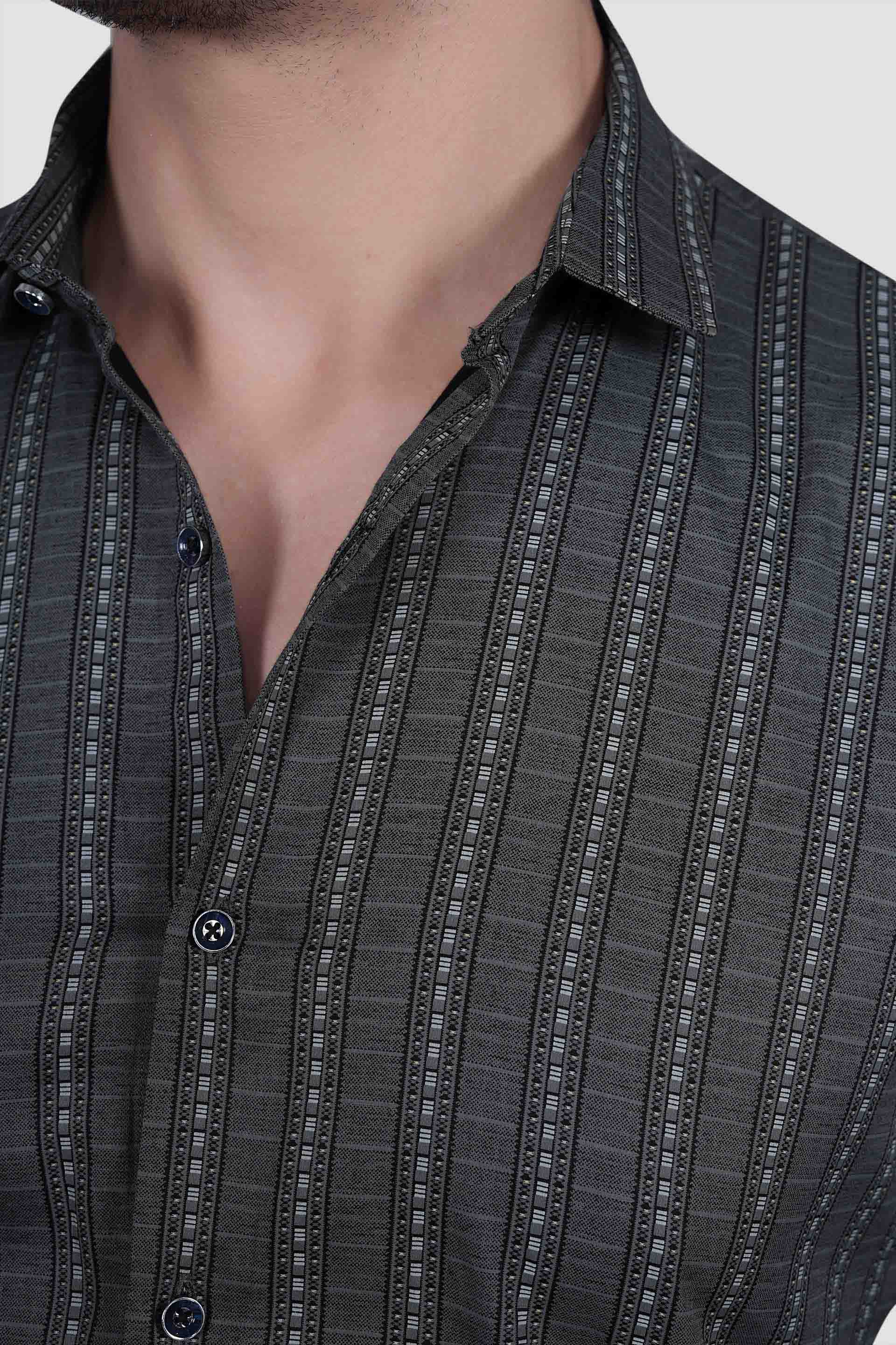 Marcello Grey Cotton Striped Shirt