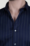 Alvar Navy Blue Cotton Striped Shirt