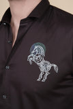 Sami Brown Cotton Horse Print Solid Shirt