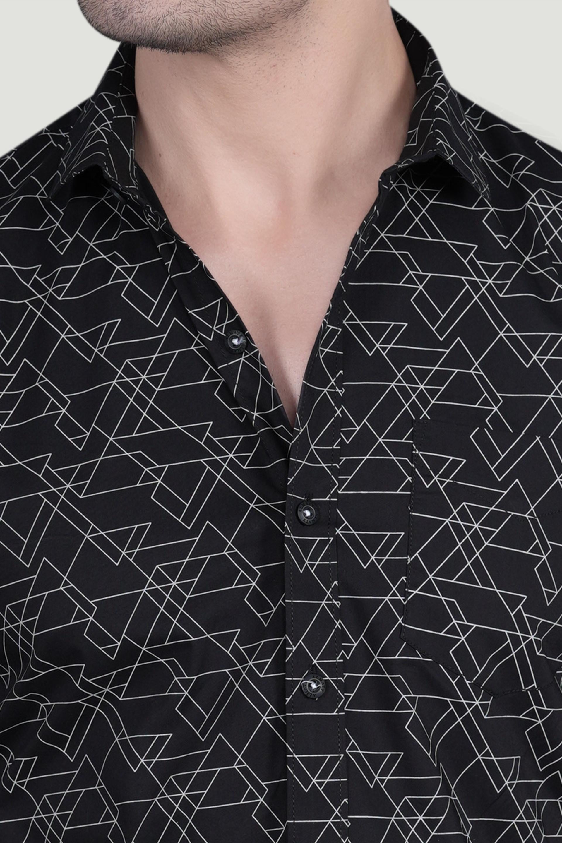 Stefan Black Cotton Printed Shirt