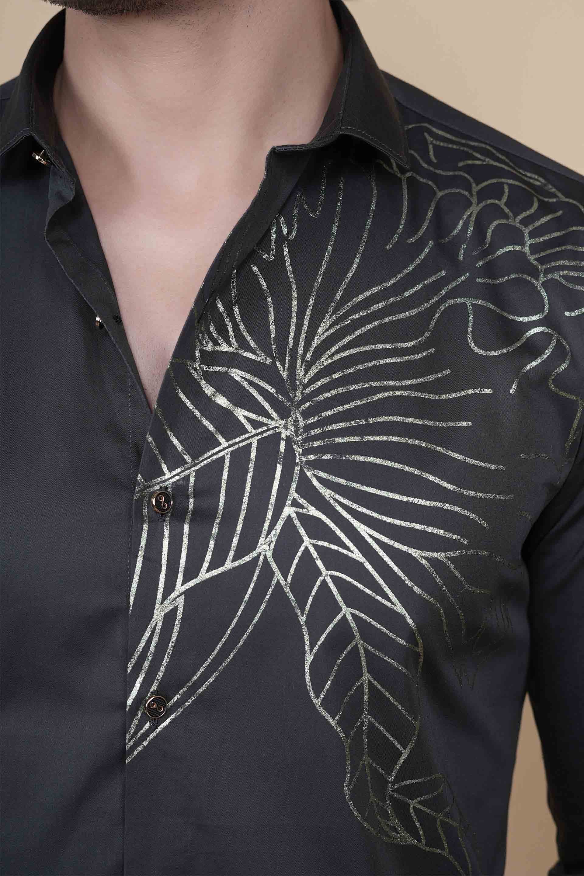 Carlos Black Cotton Flower Petals Solid Shirt