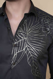 Carlos Black Cotton Flower Petals Solid Shirt