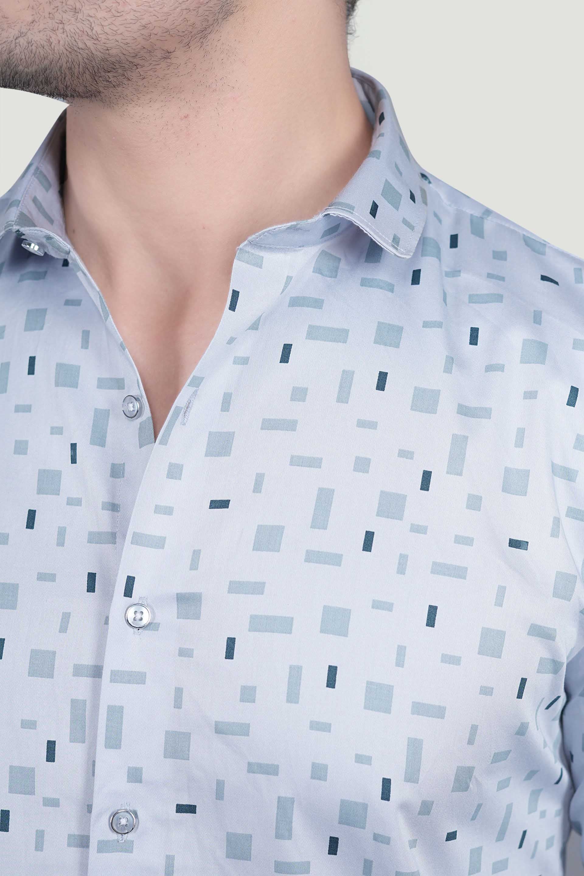 Nikol Light Blue Cotton Printed Shirt