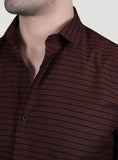 Kian Brown Cotton Striped Shirt