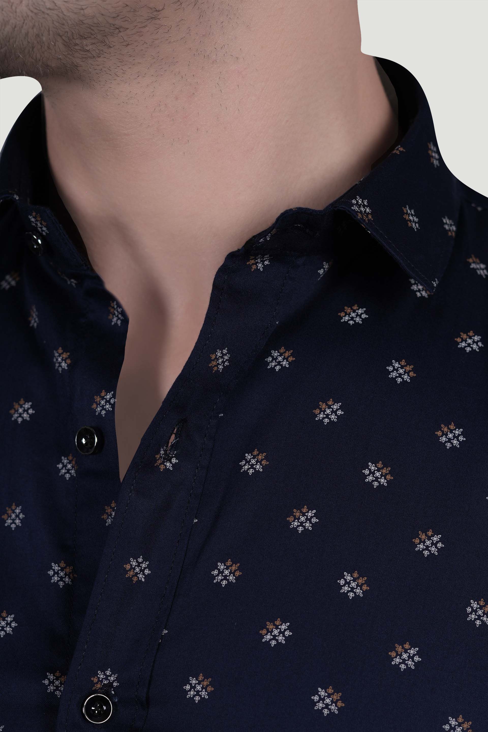 Fabio Navy Blue Cotton Printed Shirt