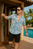 Kingsley Sky Blue Viscose Print - Resort Shirt