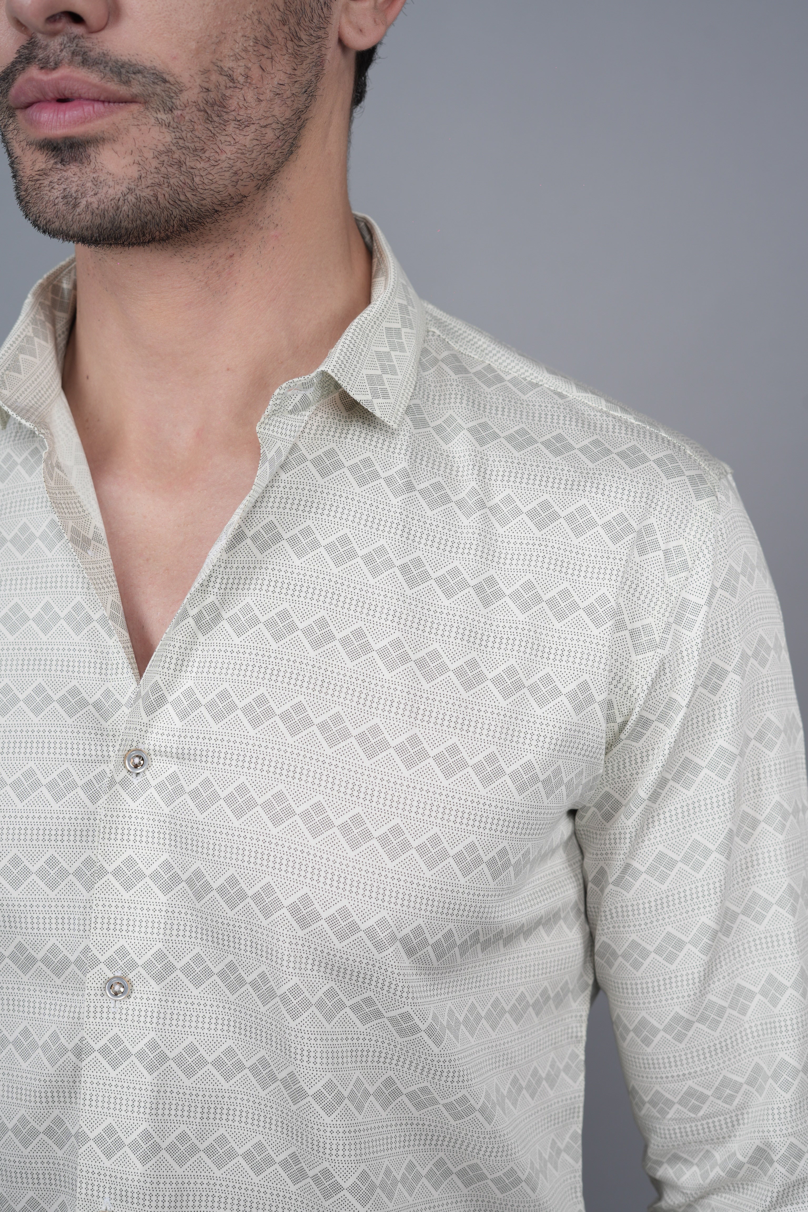 Nikon Cream Cotton Printed Shirt